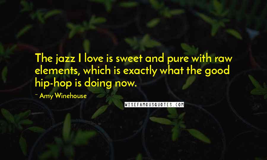 Amy Winehouse Quotes: The jazz I love is sweet and pure with raw elements, which is exactly what the good hip-hop is doing now.