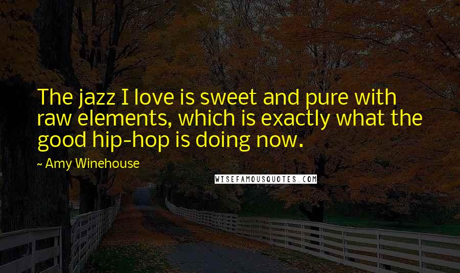 Amy Winehouse Quotes: The jazz I love is sweet and pure with raw elements, which is exactly what the good hip-hop is doing now.