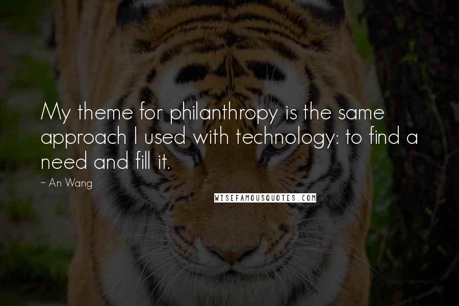An Wang Quotes: My theme for philanthropy is the same approach I used with technology: to find a need and fill it.