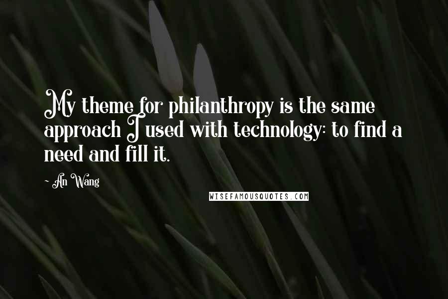 An Wang Quotes: My theme for philanthropy is the same approach I used with technology: to find a need and fill it.
