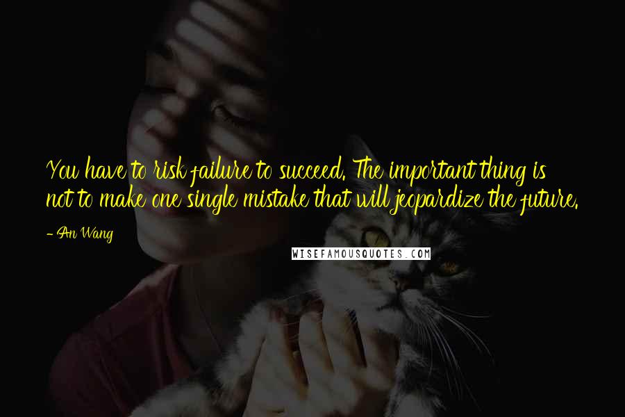 An Wang Quotes: You have to risk failure to succeed. The important thing is not to make one single mistake that will jeopardize the future.