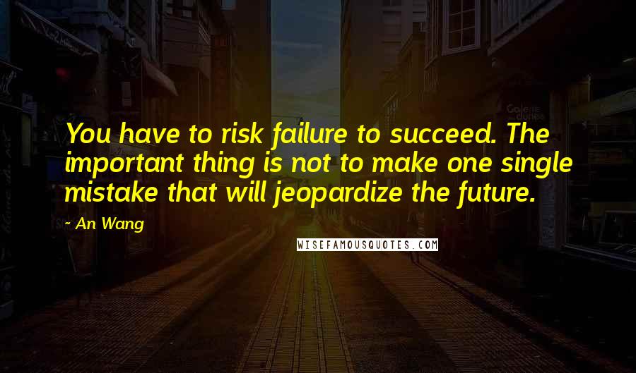 An Wang Quotes: You have to risk failure to succeed. The important thing is not to make one single mistake that will jeopardize the future.