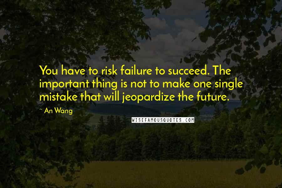 An Wang Quotes: You have to risk failure to succeed. The important thing is not to make one single mistake that will jeopardize the future.