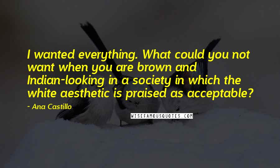 Ana Castillo Quotes: I wanted everything. What could you not want when you are brown and Indian-looking in a society in which the white aesthetic is praised as acceptable?