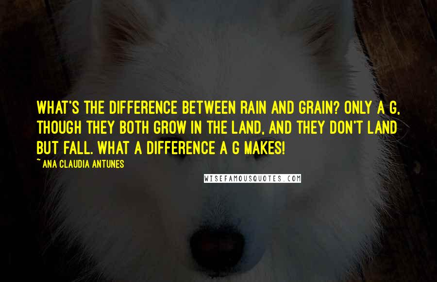 Ana Claudia Antunes Quotes: What's the difference between rain and grain? Only a g, though they both grow in the land, and they don't land but fall. What a difference a g makes!