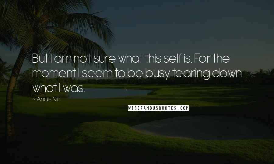 Anais Nin Quotes: But I am not sure what this self is. For the moment I seem to be busy tearing down what I was.