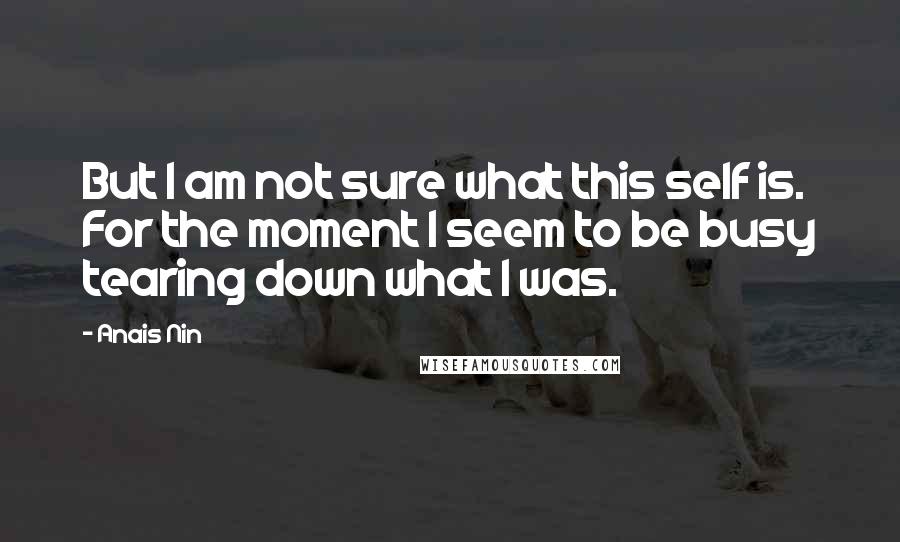 Anais Nin Quotes: But I am not sure what this self is. For the moment I seem to be busy tearing down what I was.