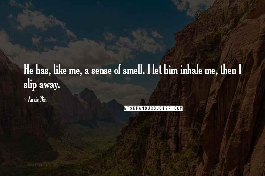 Anais Nin Quotes: He has, like me, a sense of smell. I let him inhale me, then I slip away.