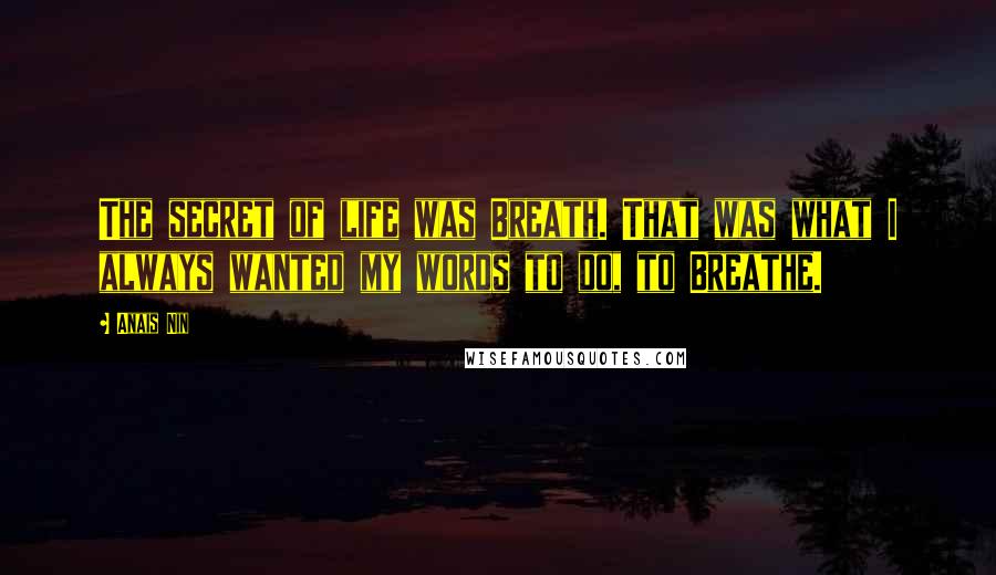 Anais Nin Quotes: The secret of life was Breath. That was what I always wanted my words to do, to Breathe.