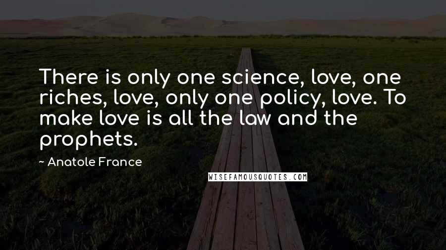 Anatole France Quotes: There is only one science, love, one riches, love, only one policy, love. To make love is all the law and the prophets.