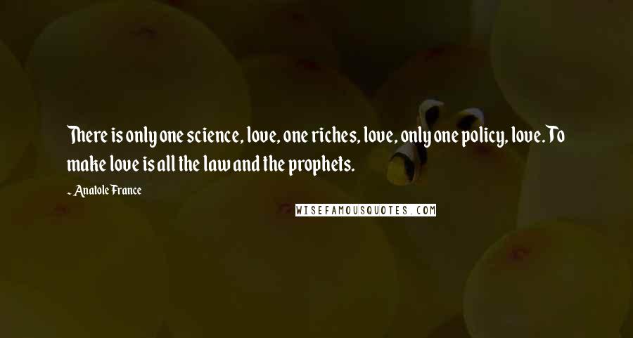 Anatole France Quotes: There is only one science, love, one riches, love, only one policy, love. To make love is all the law and the prophets.