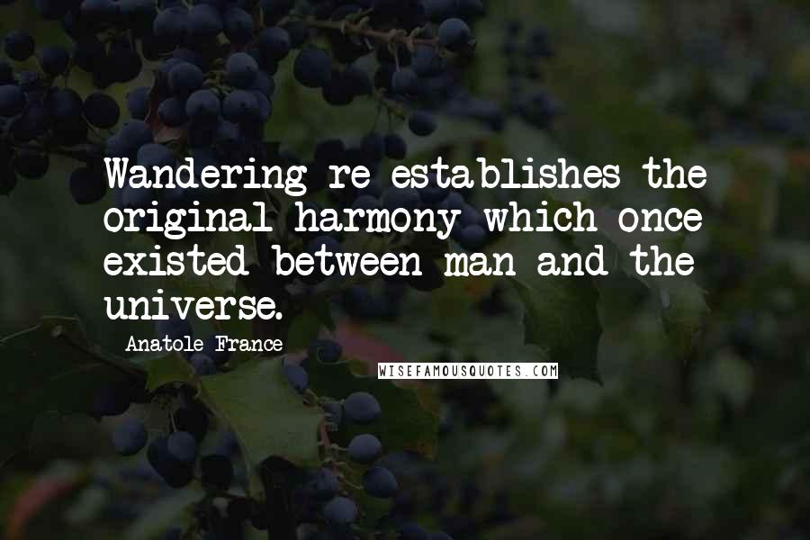 Anatole France Quotes: Wandering re-establishes the original harmony which once existed between man and the universe.