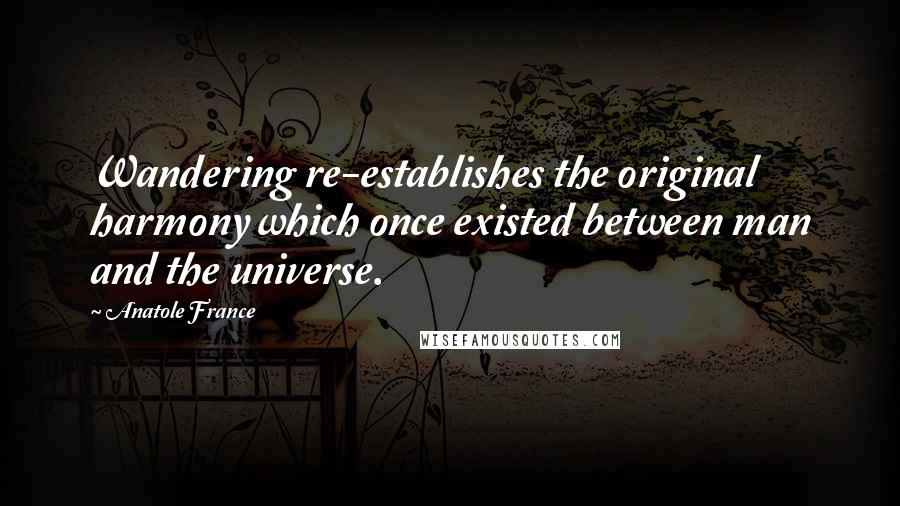 Anatole France Quotes: Wandering re-establishes the original harmony which once existed between man and the universe.