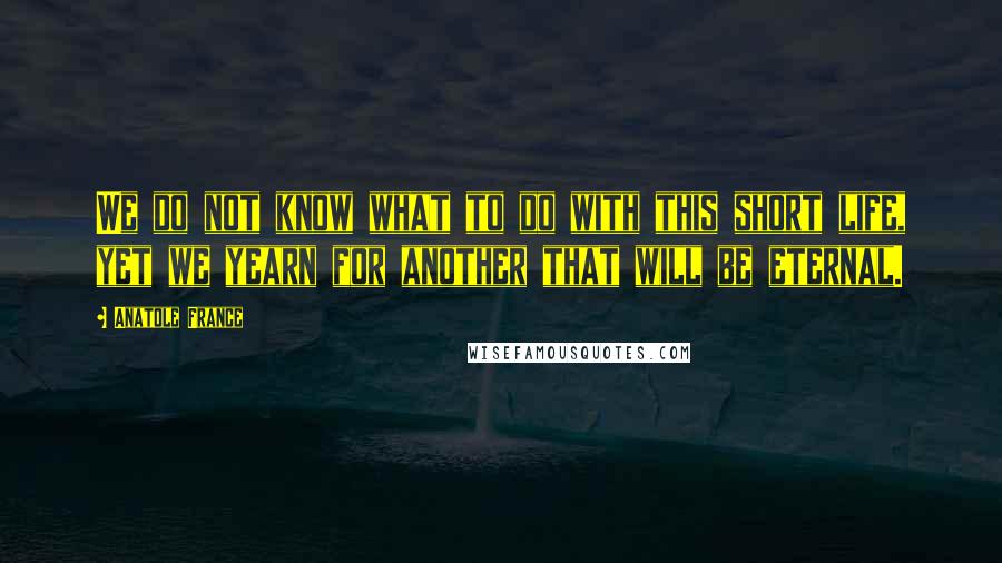 Anatole France Quotes: We do not know what to do with this short life, yet we yearn for another that will be eternal.