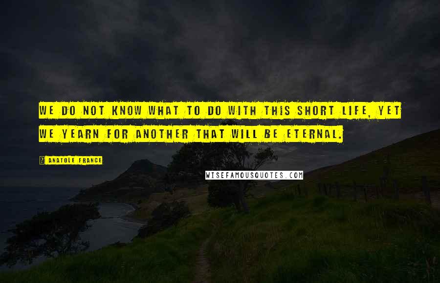 Anatole France Quotes: We do not know what to do with this short life, yet we yearn for another that will be eternal.