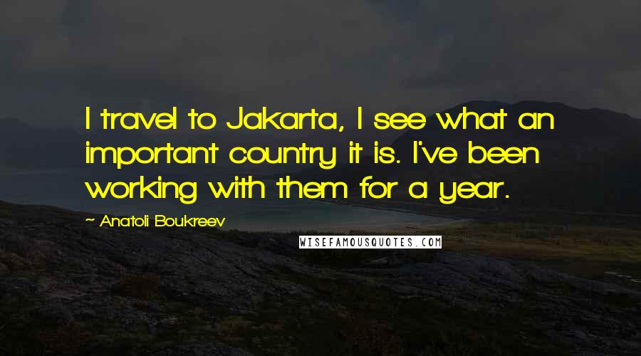 Anatoli Boukreev Quotes: I travel to Jakarta, I see what an important country it is. I've been working with them for a year.