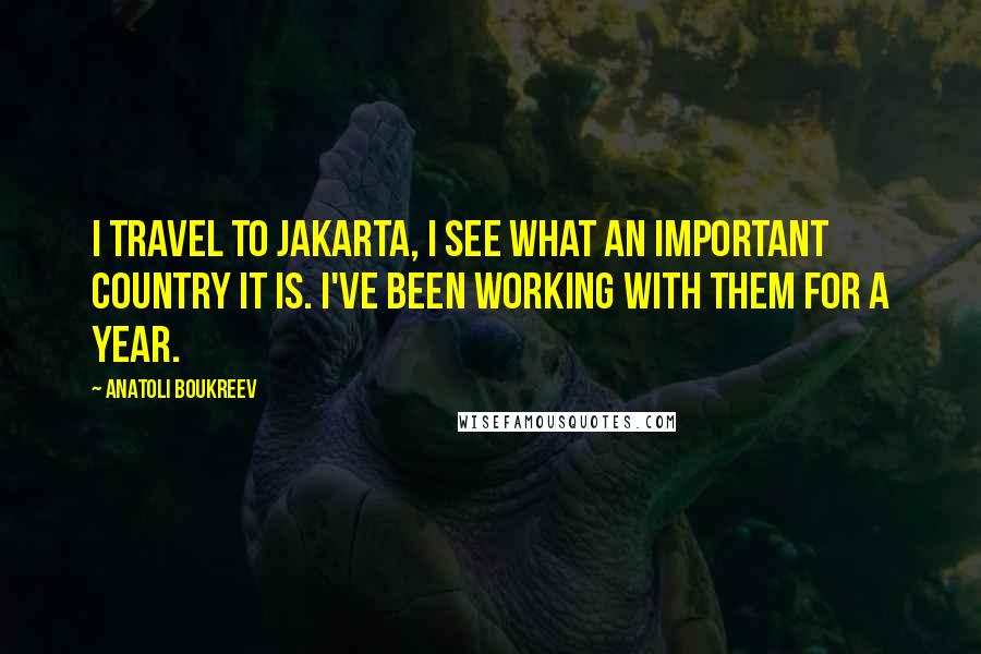 Anatoli Boukreev Quotes: I travel to Jakarta, I see what an important country it is. I've been working with them for a year.