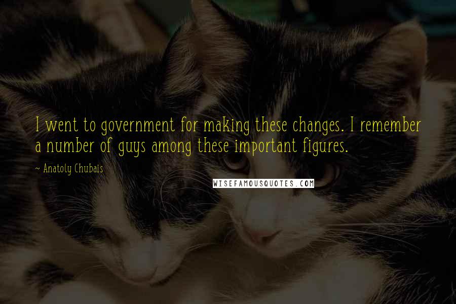 Anatoly Chubais Quotes: I went to government for making these changes. I remember a number of guys among these important figures.