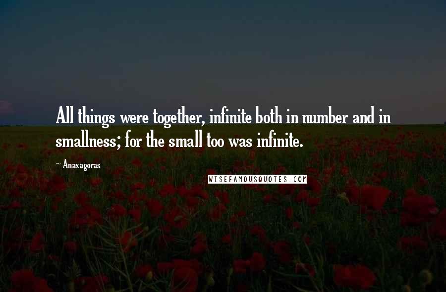 Anaxagoras Quotes: All things were together, infinite both in number and in smallness; for the small too was infinite.