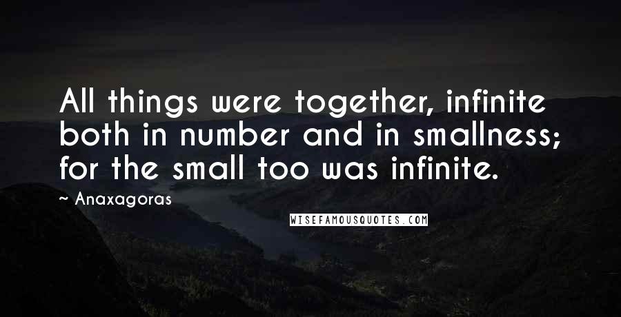 Anaxagoras Quotes: All things were together, infinite both in number and in smallness; for the small too was infinite.