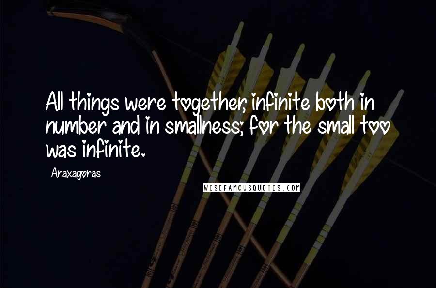 Anaxagoras Quotes: All things were together, infinite both in number and in smallness; for the small too was infinite.