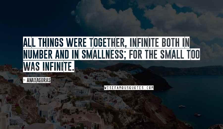 Anaxagoras Quotes: All things were together, infinite both in number and in smallness; for the small too was infinite.