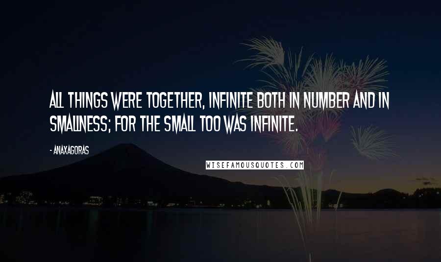 Anaxagoras Quotes: All things were together, infinite both in number and in smallness; for the small too was infinite.