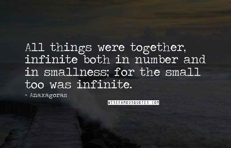 Anaxagoras Quotes: All things were together, infinite both in number and in smallness; for the small too was infinite.