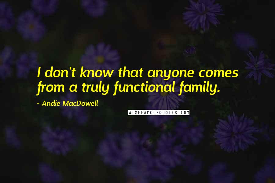 Andie MacDowell Quotes: I don't know that anyone comes from a truly functional family.