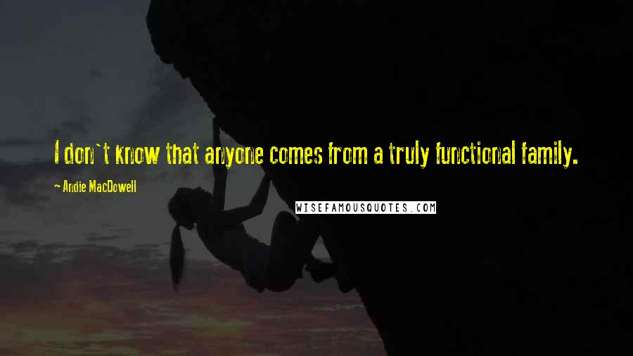 Andie MacDowell Quotes: I don't know that anyone comes from a truly functional family.