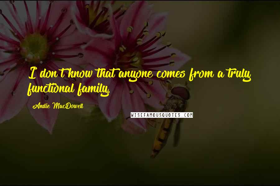 Andie MacDowell Quotes: I don't know that anyone comes from a truly functional family.