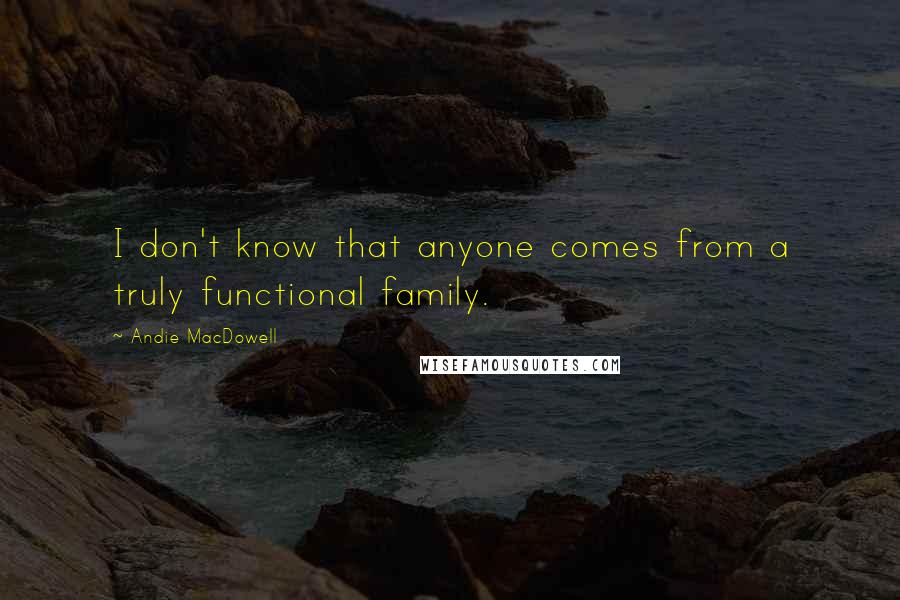 Andie MacDowell Quotes: I don't know that anyone comes from a truly functional family.