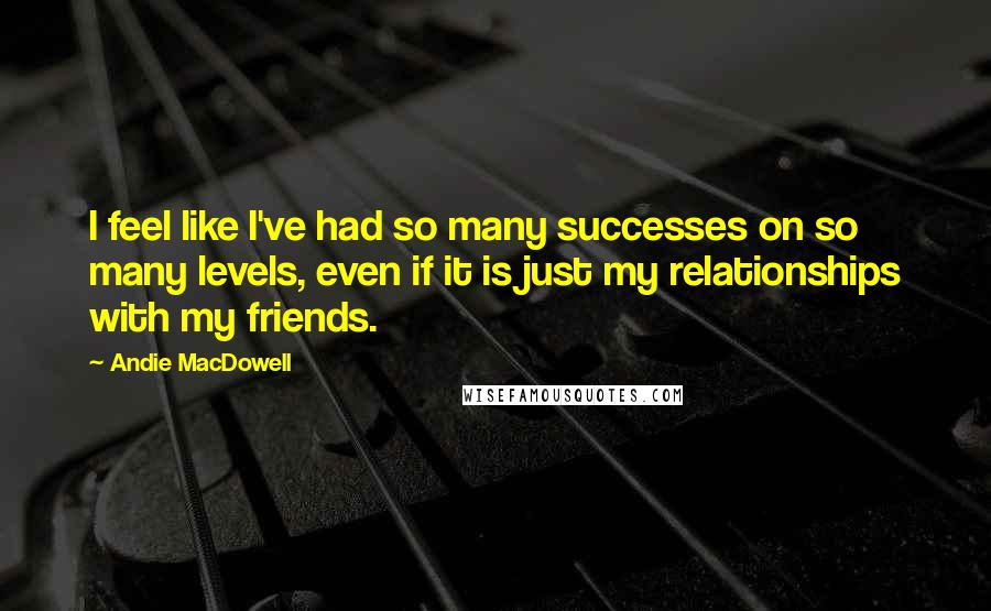 Andie MacDowell Quotes: I feel like I've had so many successes on so many levels, even if it is just my relationships with my friends.