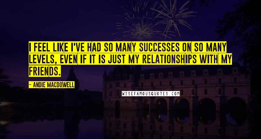 Andie MacDowell Quotes: I feel like I've had so many successes on so many levels, even if it is just my relationships with my friends.