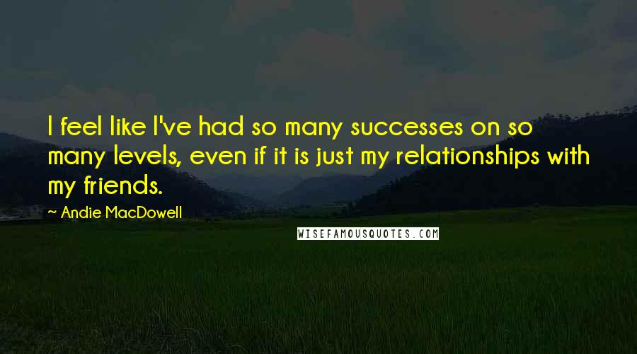 Andie MacDowell Quotes: I feel like I've had so many successes on so many levels, even if it is just my relationships with my friends.