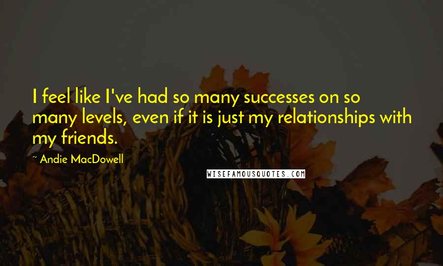 Andie MacDowell Quotes: I feel like I've had so many successes on so many levels, even if it is just my relationships with my friends.