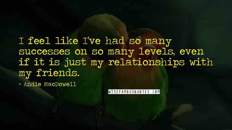 Andie MacDowell Quotes: I feel like I've had so many successes on so many levels, even if it is just my relationships with my friends.