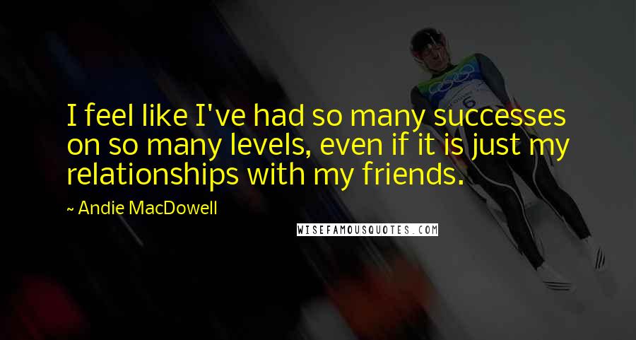 Andie MacDowell Quotes: I feel like I've had so many successes on so many levels, even if it is just my relationships with my friends.