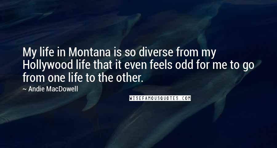 Andie MacDowell Quotes: My life in Montana is so diverse from my Hollywood life that it even feels odd for me to go from one life to the other.