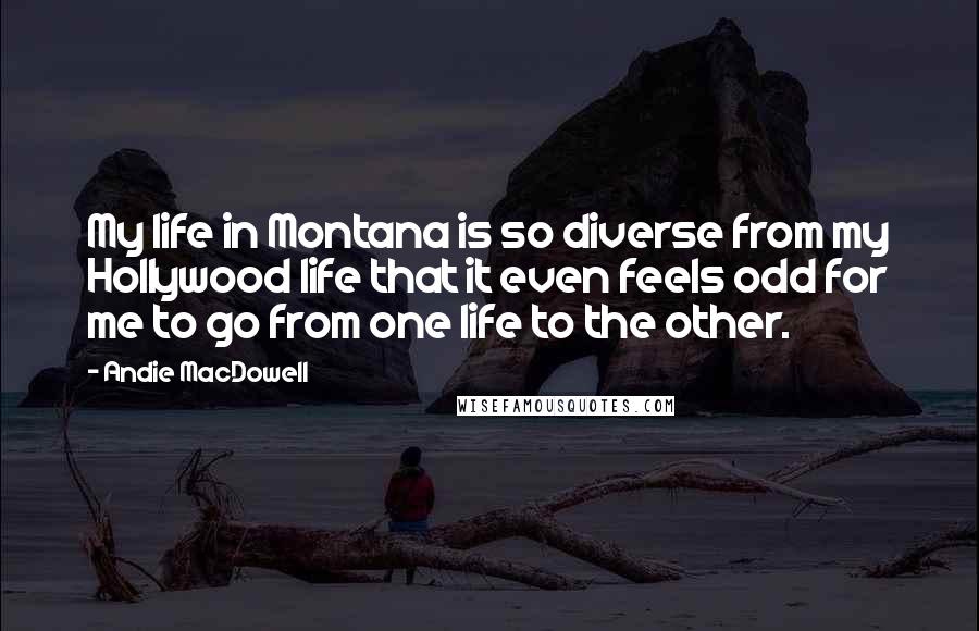 Andie MacDowell Quotes: My life in Montana is so diverse from my Hollywood life that it even feels odd for me to go from one life to the other.