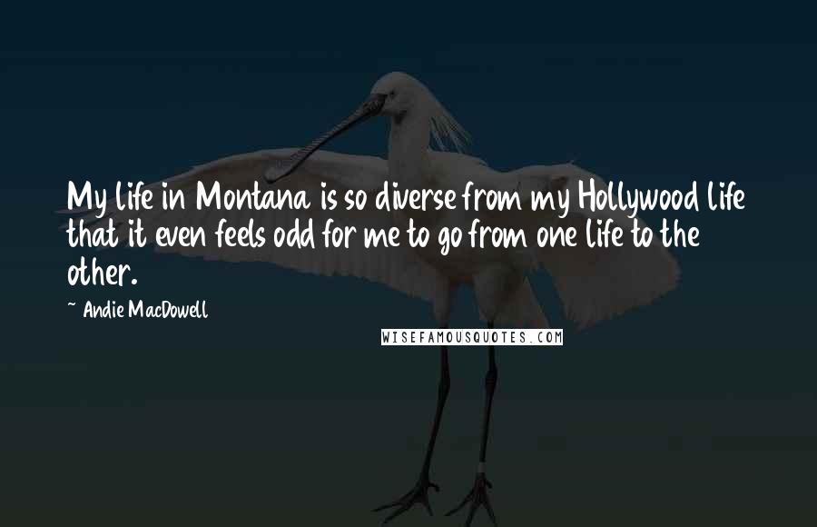 Andie MacDowell Quotes: My life in Montana is so diverse from my Hollywood life that it even feels odd for me to go from one life to the other.