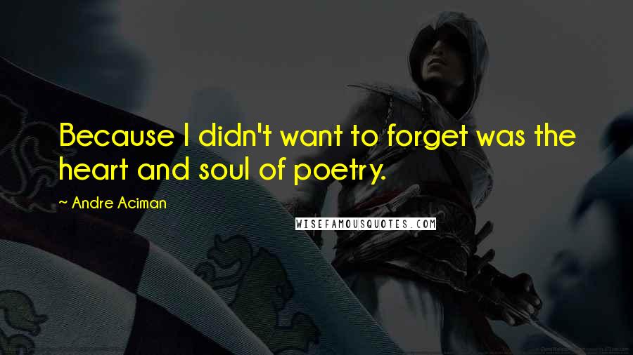 Andre Aciman Quotes: Because I didn't want to forget was the heart and soul of poetry.