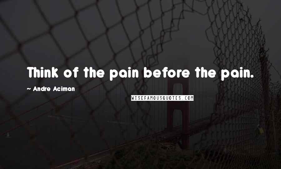 Andre Aciman Quotes: Think of the pain before the pain.