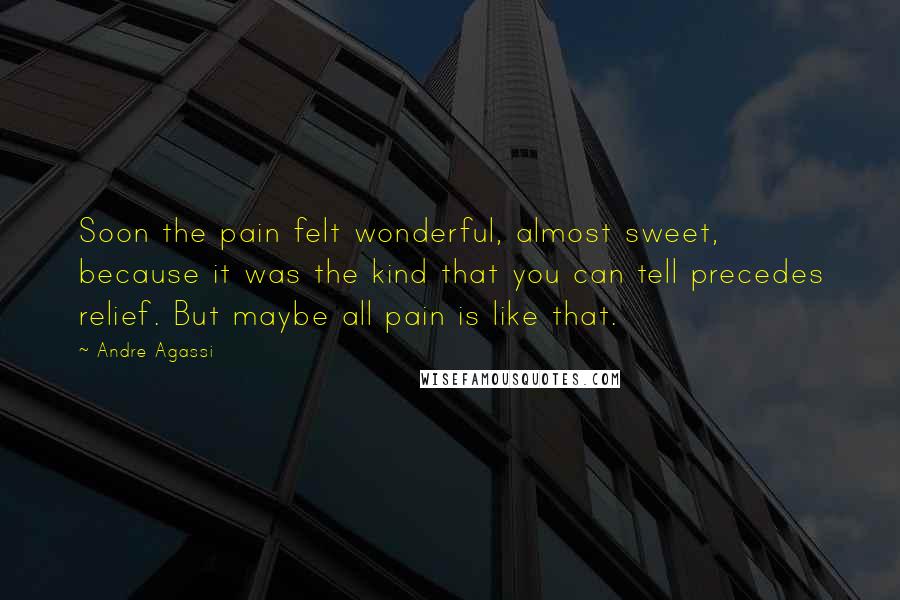 Andre Agassi Quotes: Soon the pain felt wonderful, almost sweet, because it was the kind that you can tell precedes relief. But maybe all pain is like that.