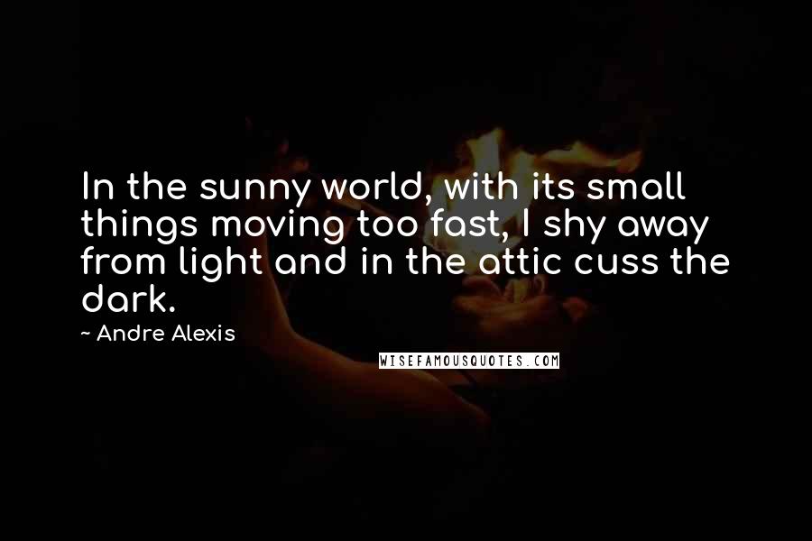 Andre Alexis Quotes: In the sunny world, with its small things moving too fast, I shy away from light and in the attic cuss the dark.