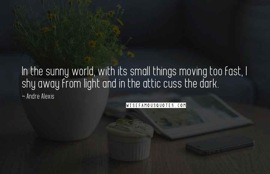 Andre Alexis Quotes: In the sunny world, with its small things moving too fast, I shy away from light and in the attic cuss the dark.