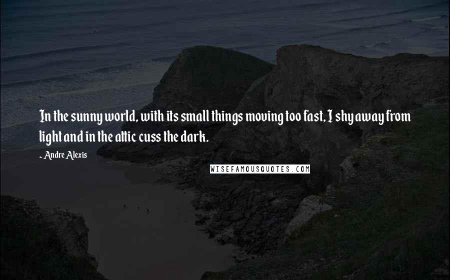 Andre Alexis Quotes: In the sunny world, with its small things moving too fast, I shy away from light and in the attic cuss the dark.