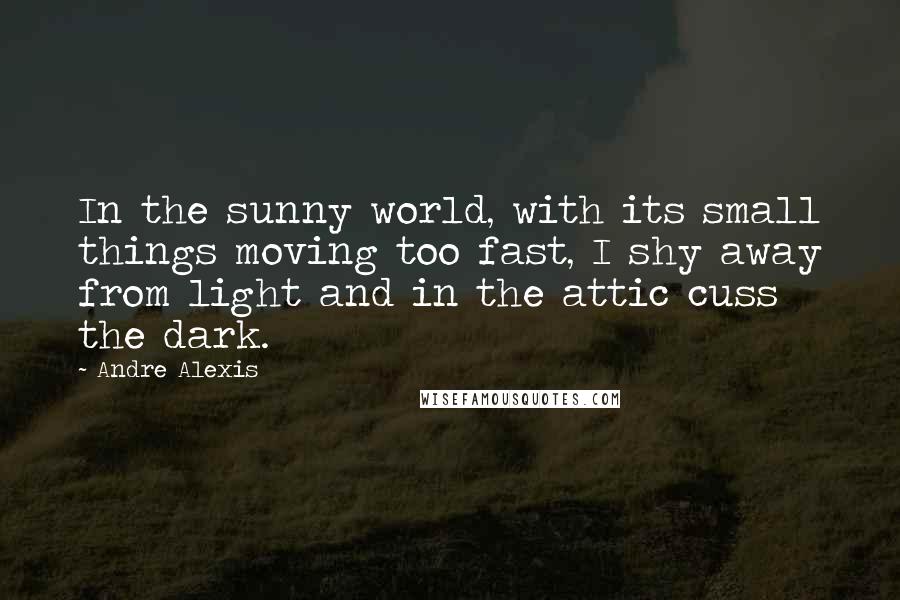Andre Alexis Quotes: In the sunny world, with its small things moving too fast, I shy away from light and in the attic cuss the dark.