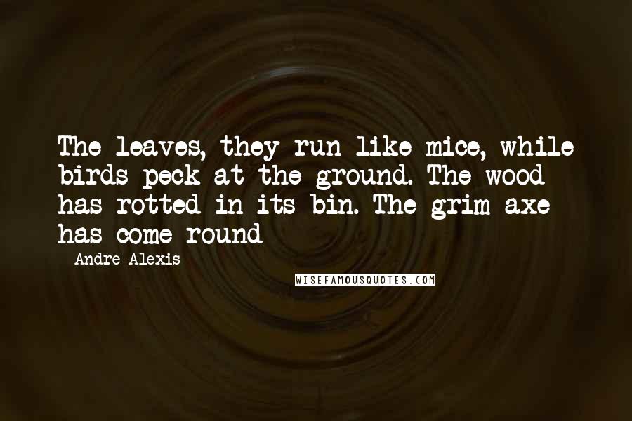 Andre Alexis Quotes: The leaves, they run like mice, while birds peck at the ground. The wood has rotted in its bin. The grim axe has come round