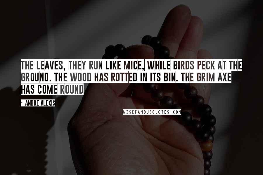 Andre Alexis Quotes: The leaves, they run like mice, while birds peck at the ground. The wood has rotted in its bin. The grim axe has come round